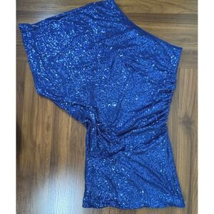 Umgee USA Royal Blue Sequin One Shoulder Batwing Ruched Party Dress C6064 Small